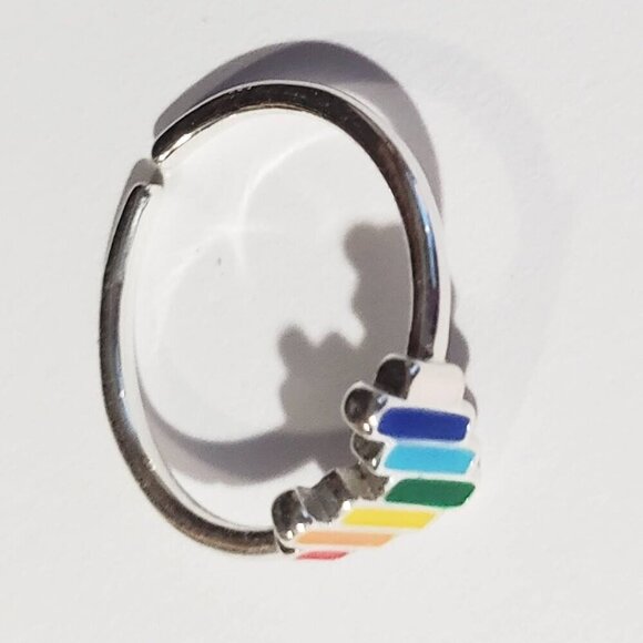 NEW LOVE LGBTQIA ONE SIZE ADJUSTABLE SILVER PLATED HEART COLORED FLAG
